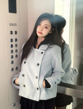 Classic double button collar half coat in