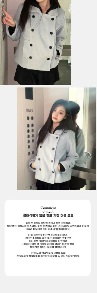Classic double button collar half coat in