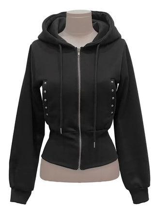 Kikimi Rivet Fleece Stud Wide Shibori Hooded Zip-Up