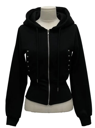Kikimi Rivet Fleece Stud Wide Shibori Hooded Zip-Up