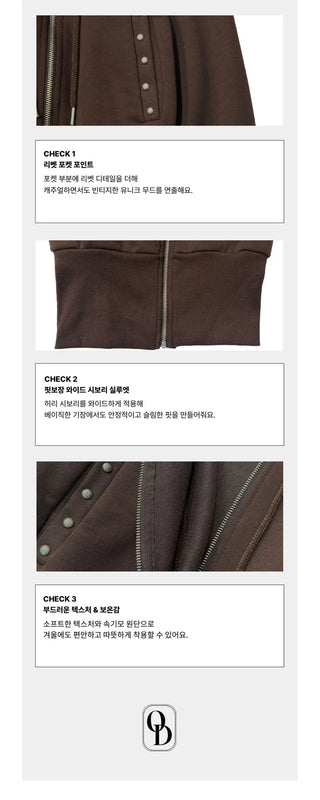 Kikimi Rivet Fleece Stud Wide Shibori Hooded Zip-Up