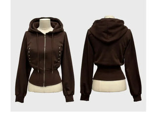 Kikimi Rivet Fleece Stud Wide Shibori Hooded Zip-Up