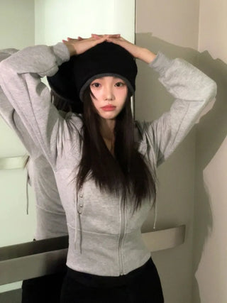 Kikimi Rivet Fleece Stud Wide Shibori Hooded Zip-Up