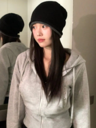 Kikimi Rivet Fleece Stud Wide Shibori Hooded Zip-Up