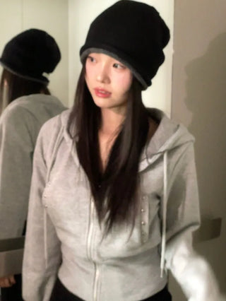 Kikimi Rivet Fleece Stud Wide Shibori Hooded Zip-Up