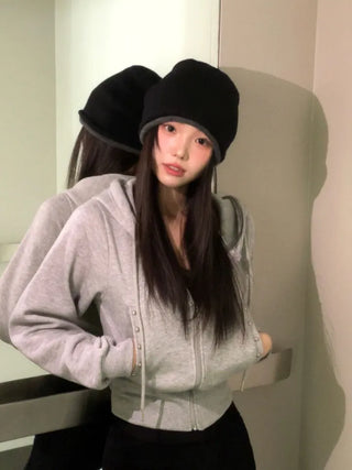 Kikimi Rivet Fleece Stud Wide Shibori Hooded Zip-Up