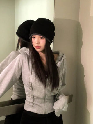 Kikimi Rivet Fleece Stud Wide Shibori Hooded Zip-Up