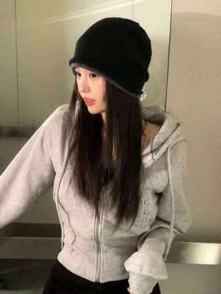 Kikimi Rivet Fleece Stud Wide Shibori Hooded Zip-Up