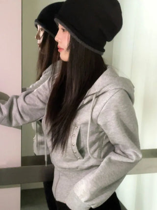 Kikimi Rivet Fleece Stud Wide Shibori Hooded Zip-Up
