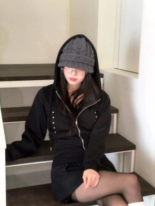Kikimi Rivet Fleece Stud Wide Shibori Hooded Zip-Up
