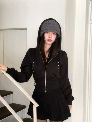 Kikimi Rivet Fleece Stud Wide Shibori Hooded Zip-Up