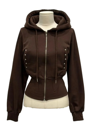 Kikimi Rivet Fleece Stud Wide Shibori Hooded Zip-Up
