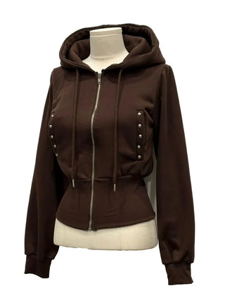 Kikimi Rivet Fleece Stud Wide Shibori Hooded Zip-Up