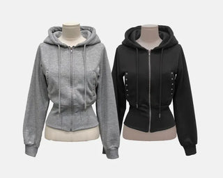 Kikimi Rivet Fleece Stud Wide Shibori Hooded Zip-Up