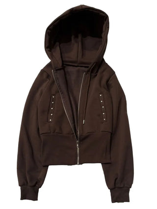 Kikimi Rivet Fleece Stud Wide Shibori Hooded Zip-Up