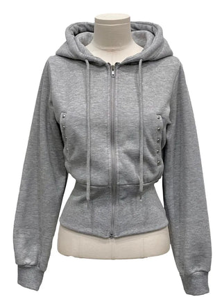 Kikimi Rivet Fleece Stud Wide Shibori Hooded Zip-Up