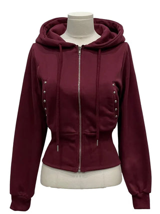 Kikimi Rivet Fleece Stud Wide Shibori Hooded Zip-Up