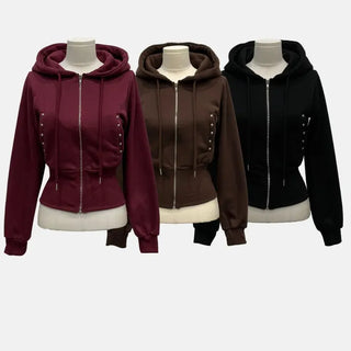 Kikimi Rivet Fleece Stud Wide Shibori Hooded Zip-Up