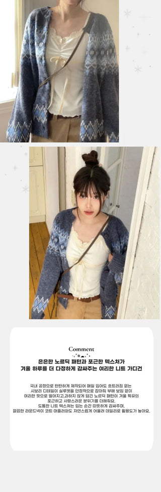 Honoa Vintage Winter Nordic Loose Fit Button Knit Cardigan