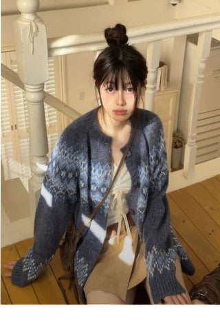 Honoa Vintage Winter Nordic Loose Fit Button Knit Cardigan
