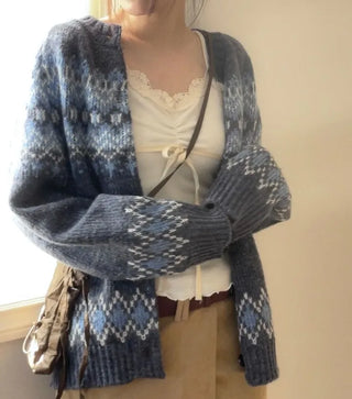 Honoa Vintage Winter Nordic Loose Fit Button Knit Cardigan