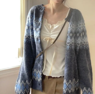 Honoa Vintage Winter Nordic Loose Fit Button Knit Cardigan