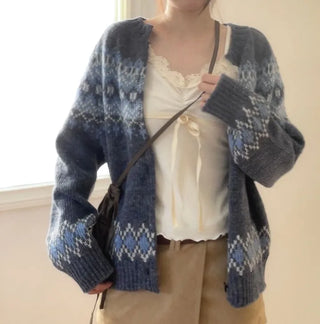 Honoa Vintage Winter Nordic Loose Fit Button Knit Cardigan