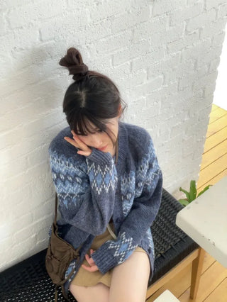 Honoa Vintage Winter Nordic Loose Fit Button Knit Cardigan