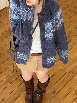 Honoa Vintage Winter Nordic Loose Fit Button Knit Cardigan