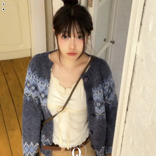 Honoa Vintage Winter Nordic Loose Fit Button Knit Cardigan