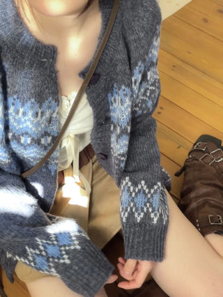 Honoa Vintage Winter Nordic Loose Fit Button Knit Cardigan