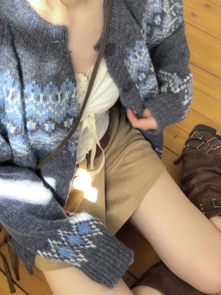 Honoa Vintage Winter Nordic Loose Fit Button Knit Cardigan