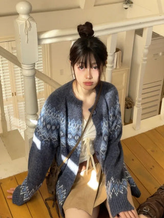 Honoa Vintage Winter Nordic Loose Fit Button Knit Cardigan
