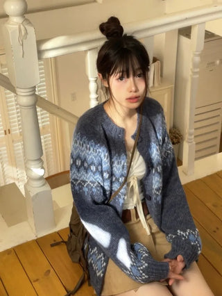 Honoa Vintage Winter Nordic Loose Fit Button Knit Cardigan