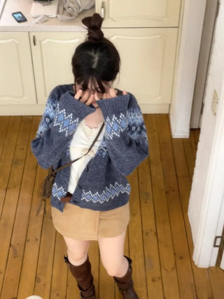 Honoa Vintage Winter Nordic Loose Fit Button Knit Cardigan