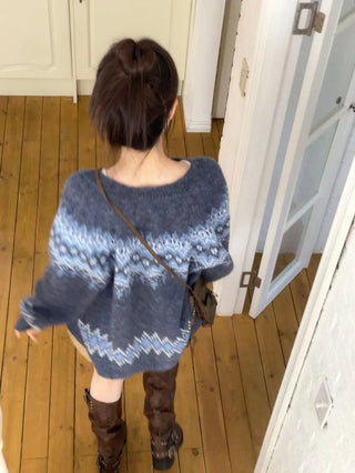Honoa Vintage Winter Nordic Loose Fit Button Knit Cardigan