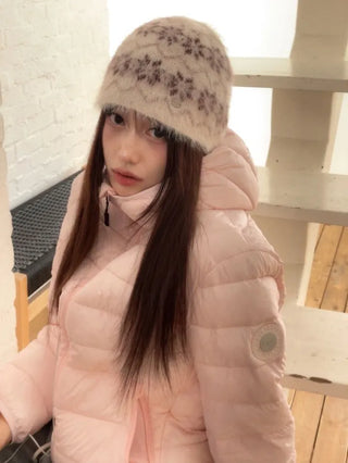 Snow candy pastel soft warm volume patch high neck zip-up hood string wellon lightweight padding