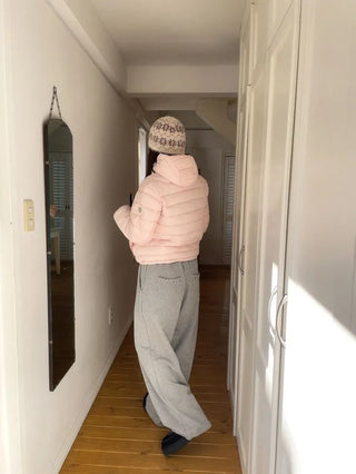 Snow candy pastel soft warm volume patch high neck zip-up hood string wellon lightweight padding