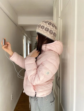 Snow candy pastel soft warm volume patch high neck zip-up hood string wellon lightweight padding