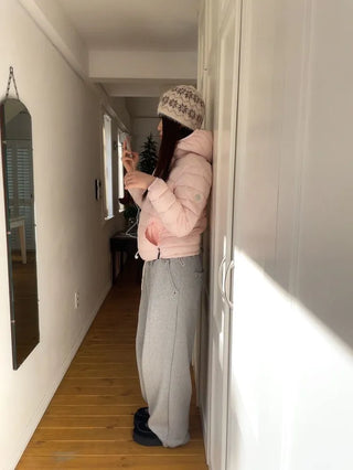 Snow candy pastel soft warm volume patch high neck zip-up hood string wellon lightweight padding