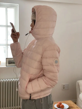 Snow candy pastel soft warm volume patch high neck zip-up hood string wellon lightweight padding