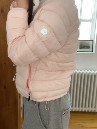 Snow candy pastel soft warm volume patch high neck zip-up hood string wellon lightweight padding