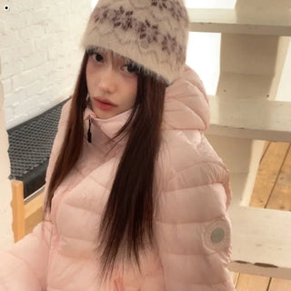 Snow candy pastel soft warm volume patch high neck zip-up hood string wellon lightweight padding
