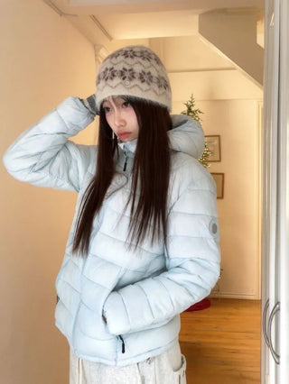 Snow candy pastel soft warm volume patch high neck zip-up hood string wellon lightweight padding