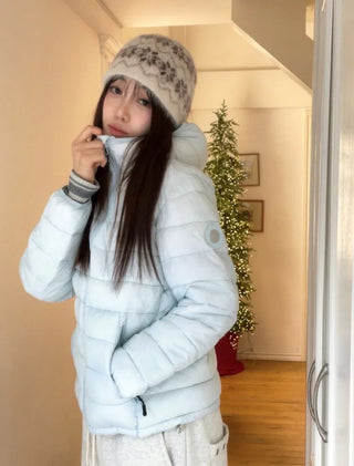 Snow candy pastel soft warm volume patch high neck zip-up hood string wellon lightweight padding