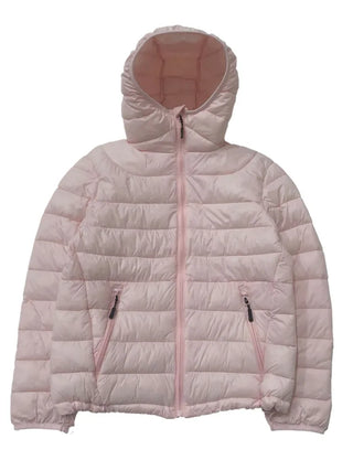 Snow candy pastel soft warm volume patch high neck zip-up hood string wellon lightweight padding