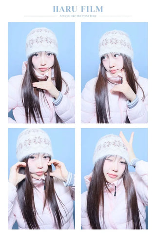 Snow candy pastel soft warm volume patch high neck zip-up hood string wellon lightweight padding