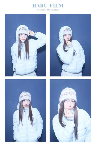 Snow candy pastel soft warm volume patch high neck zip-up hood string wellon lightweight padding