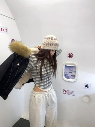 Warmer vintage two-way avant-garde fit fur detachable nightwear padded shibori jumper