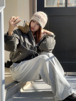 Warmer vintage two-way avant-garde fit fur detachable nightwear padded shibori jumper